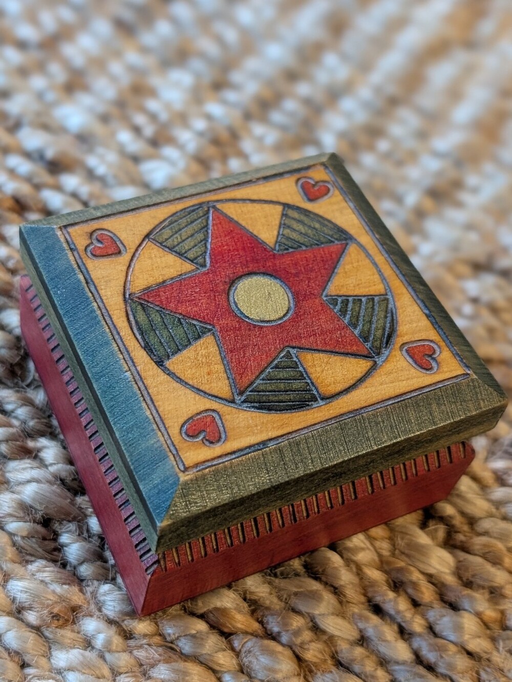 Decorative Wooden Game Box with Red Star Accent